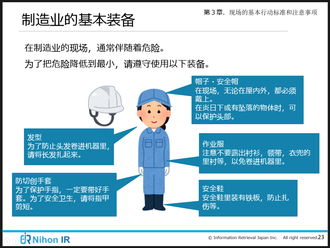 中国人作業者と工場での身だしなみ