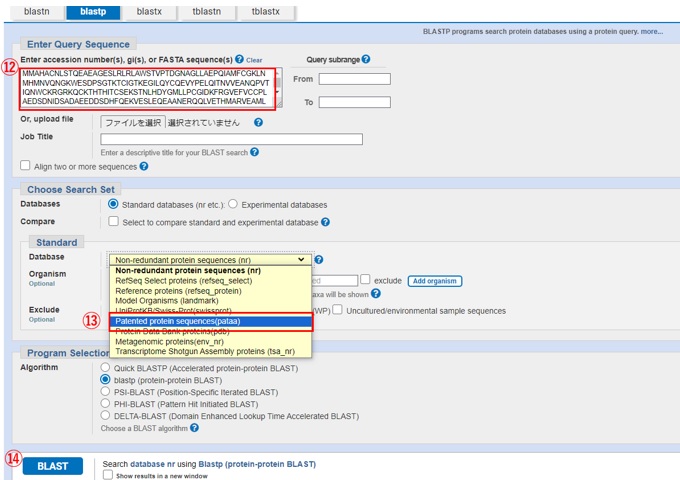 BLAST Patent Sequenceの検索方法