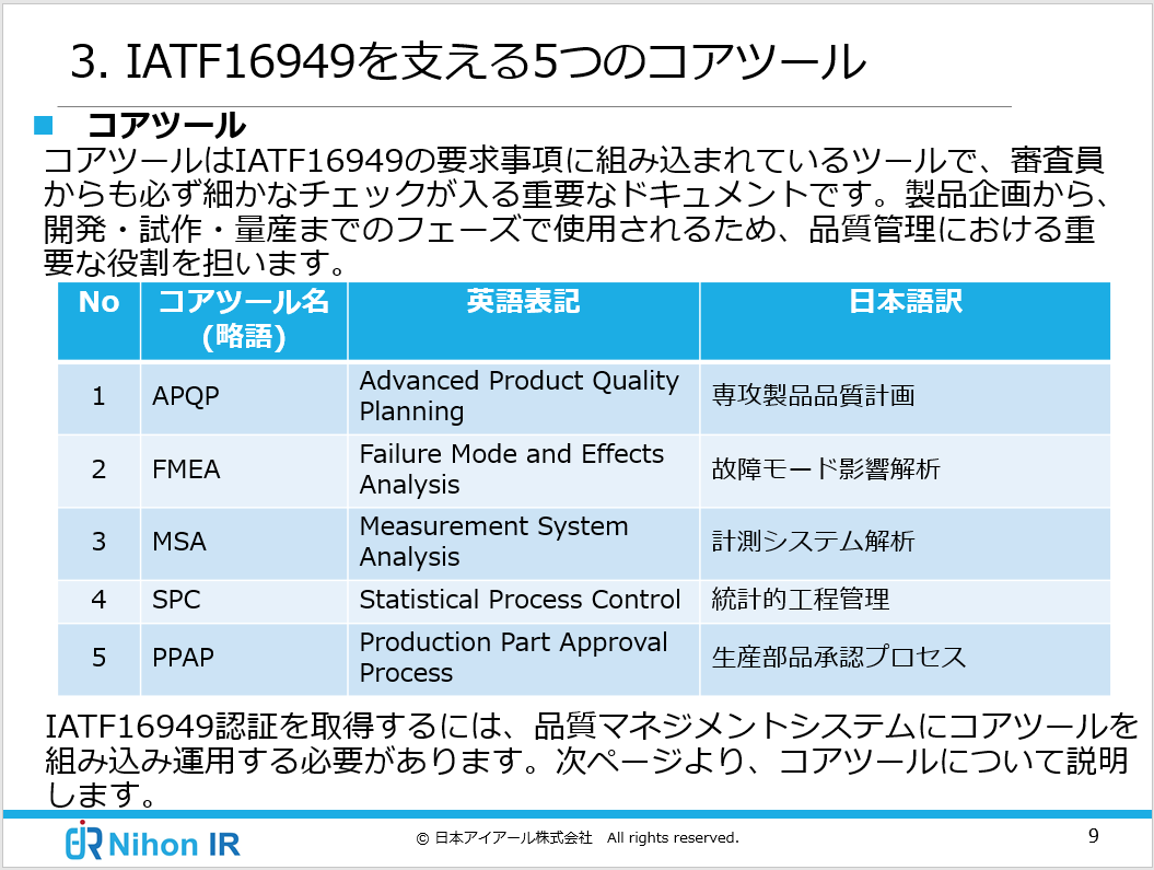 IATF16949を支える5つのコアツール