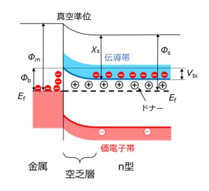 接合後、電荷の移動が止まった状態の金属半導体接合のバンド図