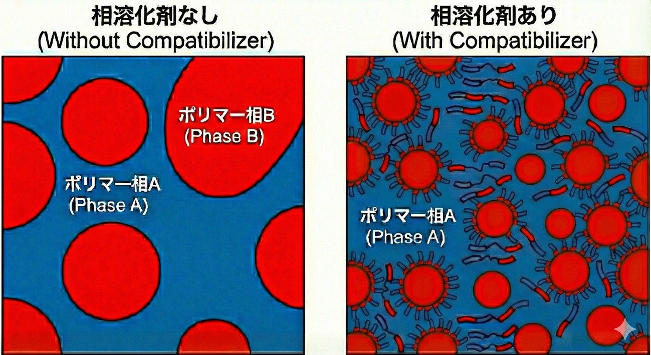 相溶化剤による界面制御のイメージ