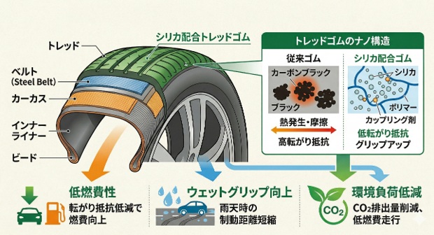 シリカを使ったグリーンタイヤ
