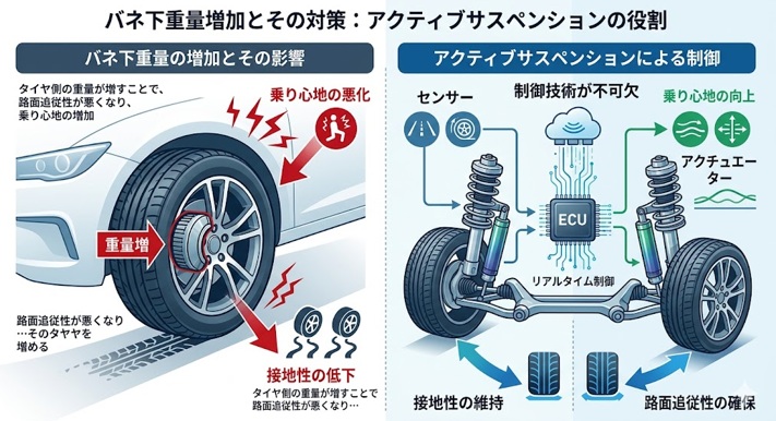 バネ下重量増加とその対策