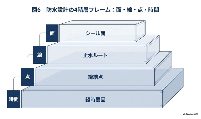 防水設計の４階層フレーム：面・線・点・時間