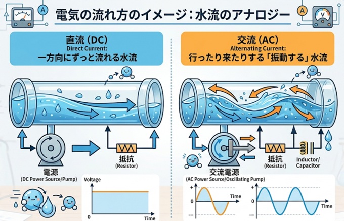 電気の流れ方のイメージ:水流のアナロジー