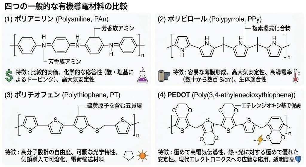 主な導電性高分子材料の例