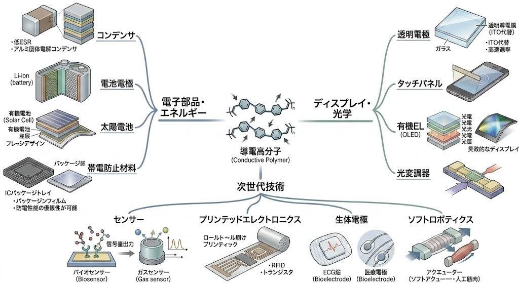 導電性ポリマーの応用例の概略