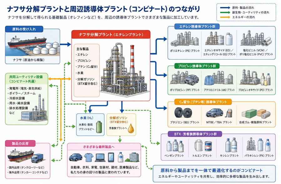 ナフサ分解プラントを起点とする石油化学コンビナート